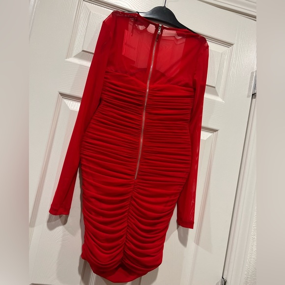 BARDOT crimson red ruched dress - Picture 4 of 4